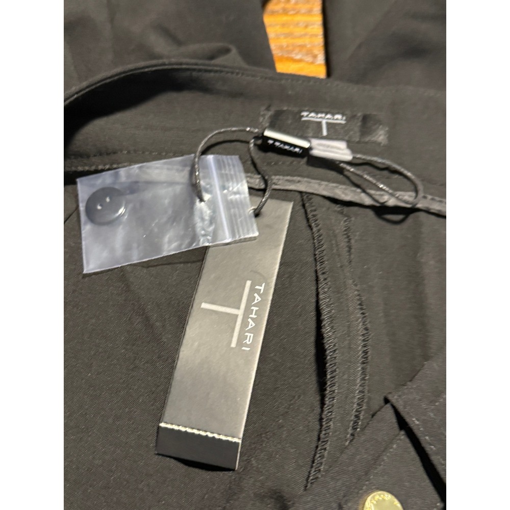 Tahari Black Straight-Leg Trousers with Gold Zipper Detail - Picture 12 of 16